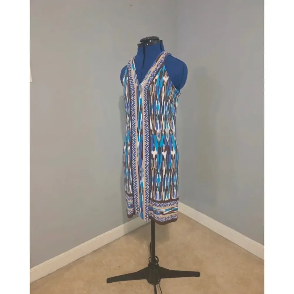 NWOT Michael Kors Blue, Brown & White Printed Midi Dress S / US 4-6
